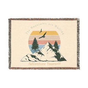 Cozy Mountain-Themed Woven Blanket, Comfy Throw, Home Decor, Gift for Nature Lovers, Camping Enthusiast, Rustic Aesthetic