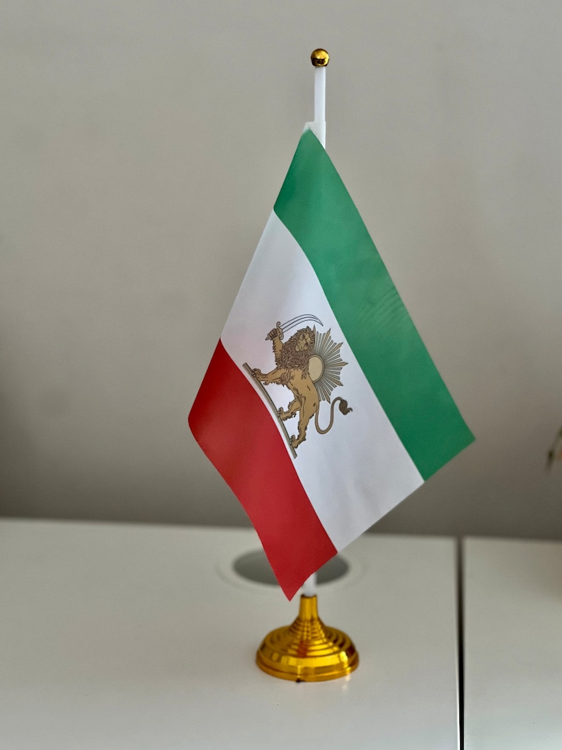 Iran Flag, Iran Table Stand Flag, Lion And Sun Flag, Shiro Khorshid Flag image 3