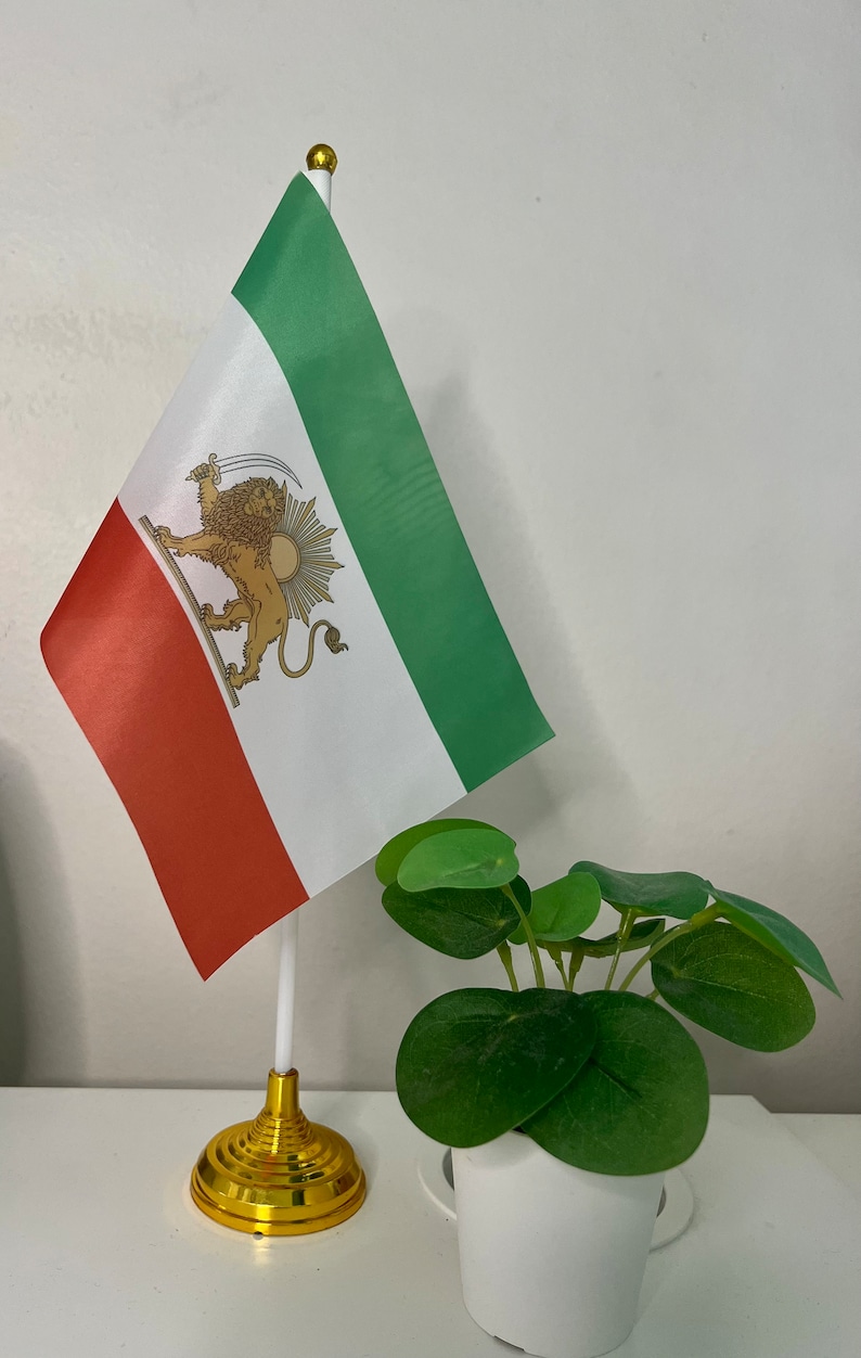 Iran Flag, Iran Table Stand Flag, Lion And Sun Flag, Shiro Khorshid Flag image 1