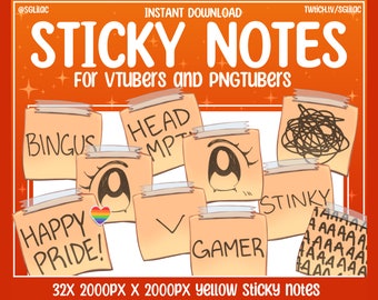 32 gelbe Sticky Notes für VTubers und PNGtubers | Stream-Assets |