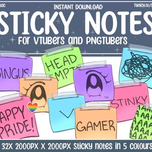 160 Assorted Colour Sticky Notes for VTubers and PNGtubers | Stream Assets |