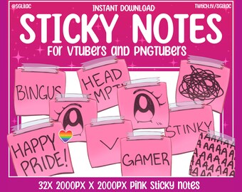 32 Pink Sticky Notes for VTubers and PNGtubers | Stream Assets |