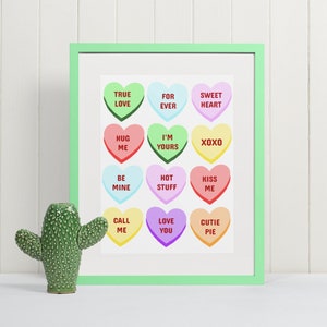 Cute Valentines Decor Candy Hearts Print, Candy Hearts Art Print, Valentines Day Print, Valentines Day Wall Art, Digital Download