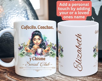 Latina Coffee Cup, Cafecito y Conchas Cup, Chisme Social Club Mug, Ceramic Mug, 11oz Mug, Coffee Lover Gift, Hispanic Coffee Mug, Funny Mug