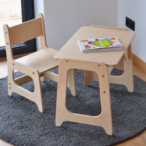 Kindertisch und Stuhlset, Montessori-Kindermöbel, Kinderholztisch, Kinderholzstuhl, Kleinkindertisch, Kleinkinderstuhl Bild 2