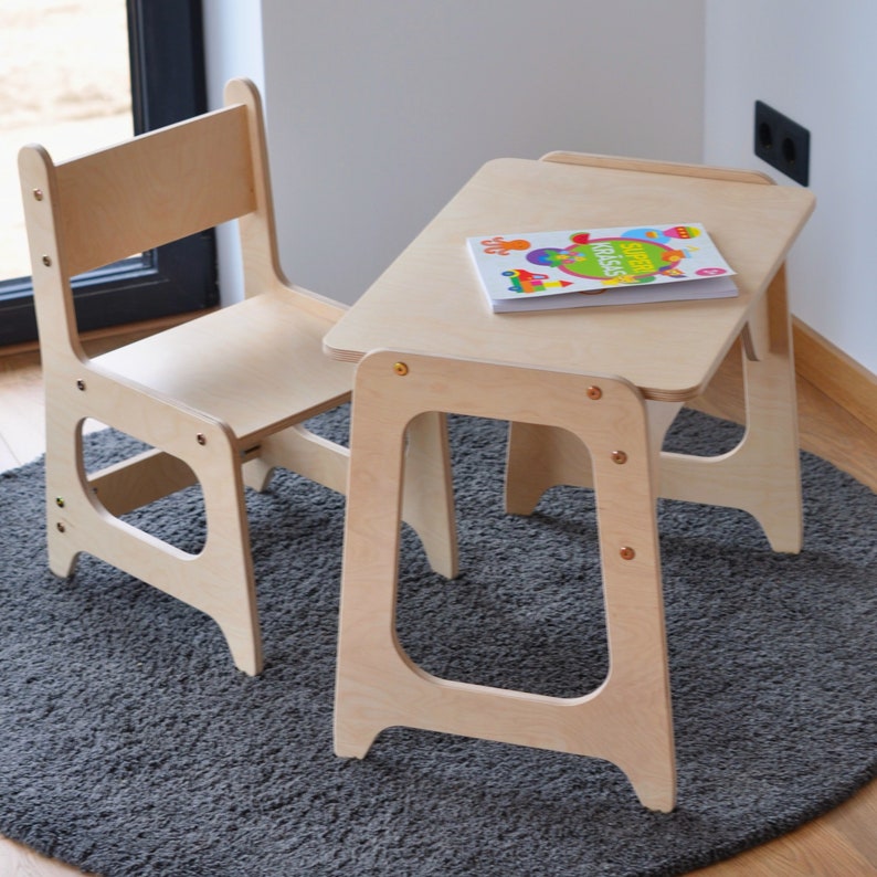 Kids Table and Chair Set, Montessori Kids Furniture, Kids Wooden Table, Kids Wooden Chair, Toddler Table, Toddler Chair zdjęcie 2