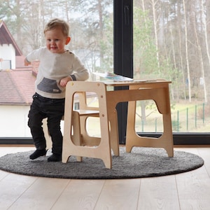 Kindertisch und Stuhlset, Montessori-Kindermöbel, Kinderholztisch, Kinderholzstuhl, Kleinkindertisch, Kleinkinderstuhl Bild 1