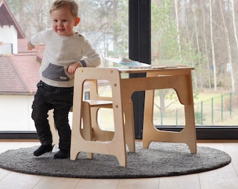 Kindertafel en stoelset, Montessori kindermeubilair, houten kindertafel, houten kinderstoel, peutertafel, peuterstoel