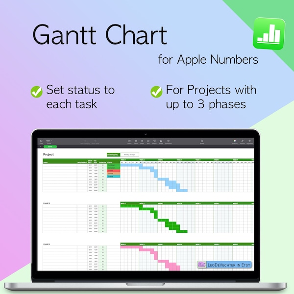 Diagramma di Gantt con stato delle attività/Numeri Apple/Tracciatore attività/Pianificatore di progetti
