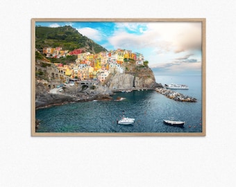Manarola Cinque Terre Italy – Colorful Cliffside Village and Harbor – Italian Coastal Landscape Photography Wall Art Print