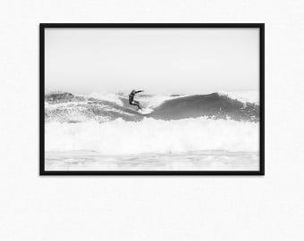 Framed Surfer Photography Print, Black and White Coastal Wall Art