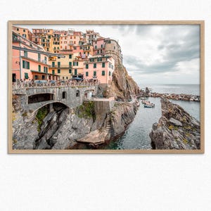 Cinque Terre Wall art Photography Manarola Italy Poster Italian Coastal Village Framed Print Colorful Architecture Building on Rocks Poster