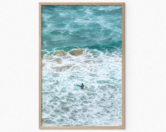 Luchtfoto surfkunstprint, turquoise oceaanfotografie, muurdecoratie kust