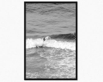 Black and White Surfer Wave Photography – Coastal Art Print