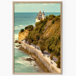Impresión de la costa de Biarritz, Francia: arte mural con vista panorámica al océano: póster de fotografía de viajes europeos para decoración del hogar, la oficina o la casa de playa