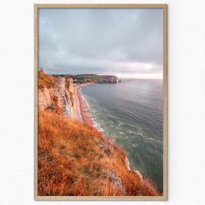 Póster de bellas artes, fotografía de arte mural de la playa de Etretat, decoración del hogar de la costa francesa, arco de roca, océano, póster impreso, atardecer, playa, verano, bellas artes