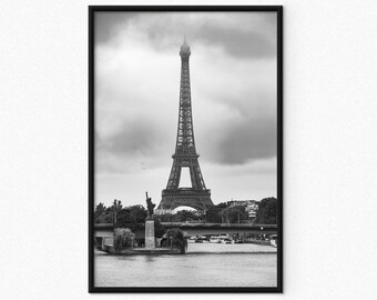 Impressão da Torre Eiffel, Fotografia de Paris, Arte de Parede em Preto e Branco
