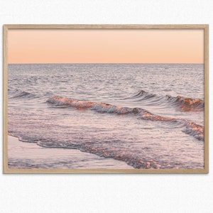 Beach Waves Wall Art - Coastal Photography Print North Sea Waves Sunset Framed Print Pastel waves Framed Poster warm sea home decor