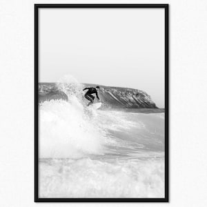 Surfer Riding the Waves - Coastal Surf Photography - Black and White Wall Art - Ocean Sports Print - Beach House Decor - Surf Gift