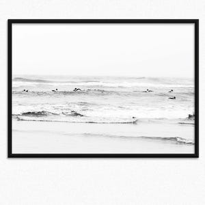 Fine Art Surf - Vintage Wandkunst gerahmter Druck Fotografie Küstenstrand Atlantik Surfer schwarz weiß Poster Wohnkultur Surf Print