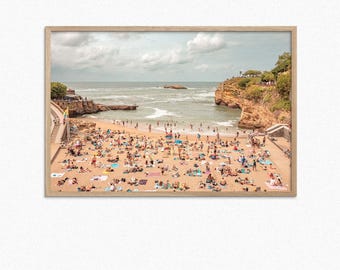 Poster Spiaggia francese Arte murale Fotografia Plage du Port Vieux Beach Poster Spiaggia di Biarritz Stampa Costiera Francia Arredamento per la casa Spiaggia estiva Oceano