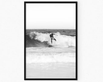Framed Surfing Fine Art Print, Black and White Ocean Photography