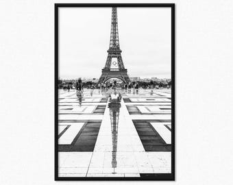 Impressão com reflexo da Torre Eiffel | Fotografia de Paris, Preto e Branco