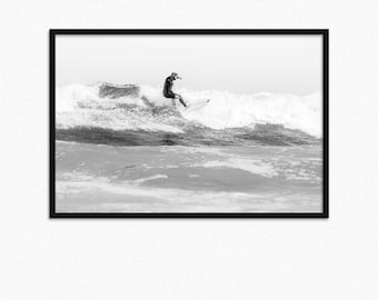 Black and White Surf Print: Portugal Wave Photography
