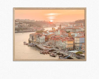 Porto Sunset Photography Print, Warm Coastal City Wall Art