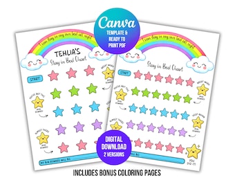 Stay in Bed Reward Chart, Toddler Reward Chart, Kids Bedtime Routine Chart, Kids Reward Chart, Printable Reward Chart Kids, Editable, PDF