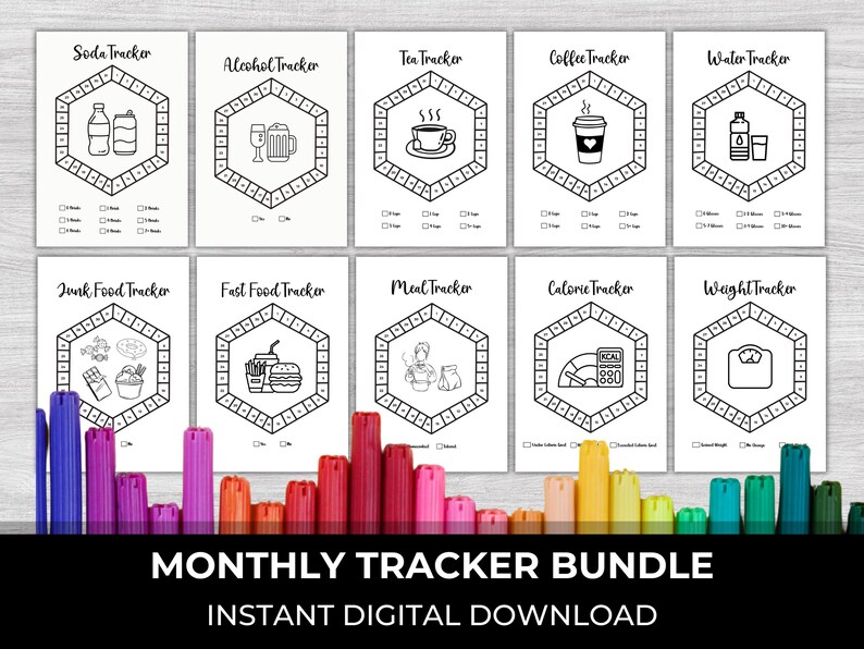 Monthly Tracker, Tracker Bundle, Journal Trackers, Pixel Tracker ...