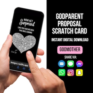 Carte de proposition de marraine, serez-vous ma marraine ? Carte à gratter pour marraine, carte à gratter numérique, proposition de baptême parrain et marraine