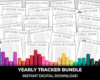 Tracker Bundle, Journal Trackers, Pixel Tracker, Printable Journal Pages, Tracker Journal, Year in Pixels, Habit Trackers, Planner templates