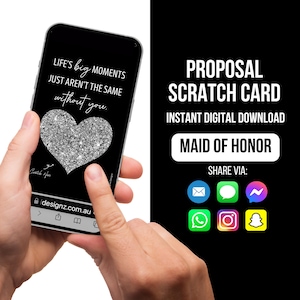 Carte à gratter pour proposition de demoiselle d'honneur, serez-vous ma demoiselle d'honneur, carte de proposition numérique, carte à gratter, carte du ministère de la Santé, idée de proposition