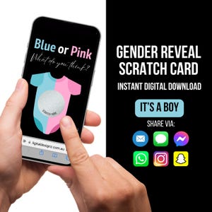 Carte à gratter numérique de révélation de sexe, carte à gratter numérique de garçon, faire-part de genre, idée de révélation de genre, carte à gratter révéler, carte virtuelle