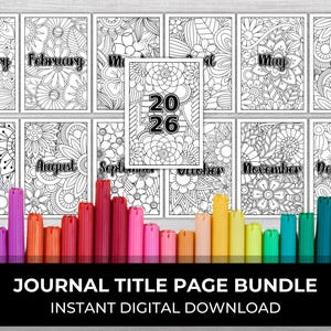 12 Month Cover Pages, Journal Cover, 2026 Monthly Cover Pages, Title Pages, Journal Trackers, Printable Journal Pages, Planner templates