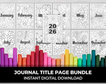 12 Month Cover Pages, Journal Cover, 2026 Monthly Cover Pages, Title Pages, Journal Trackers, Printable Journal Pages, Planner templates