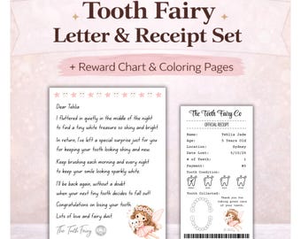 Tooth Fairy Letter Printable, Tooth Fairy Receipt, Editable Tooth Fairy Note, Canva Template, Digital Download, Tooth Brushing Chart