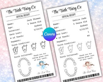 Tooth Fairy Receipt Printable, Editable Tooth Fairy Letter, Tooth Fairy Note, Tooth Fairy Template, Canva Template, Toothfairy Receipt