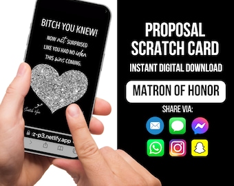 Matron of Honor Proposal Scratch Card, Will you be my Matron of Honor, Digital Proposal Card, Scratch off Card, Bridesmaid Card, Say I Do