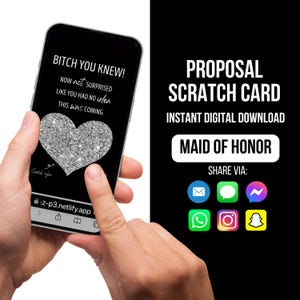 Carte à gratter pour proposition de demoiselle d'honneur, serez-vous ma demoiselle d'honneur, carte de proposition numérique, carte à gratter, carte du ministère de la Santé, idée de proposition