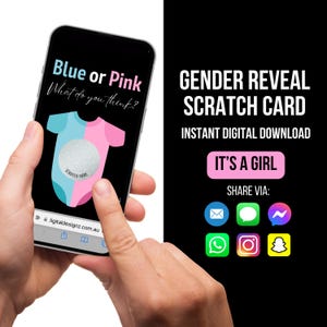 Tarjeta para rascar para revelar el género del bebé, tarjeta digital para rascar It's a Girl, tarjeta para anunciar el género del bebé, idea para revelar el género del bebé, tarjeta para rascar para revelar el género del bebé, tarjeta electrónica