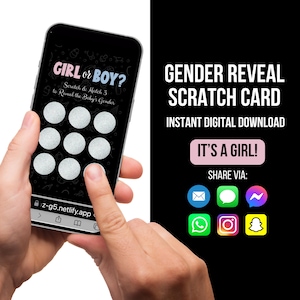 Tarjeta para rascar para revelar el género del bebé, tarjeta digital para rascar It's a Girl, tarjeta para anunciar el género del bebé, idea para revelar el género del bebé, tarjeta para rascar para revelar el género del bebé, tarjeta electrónica