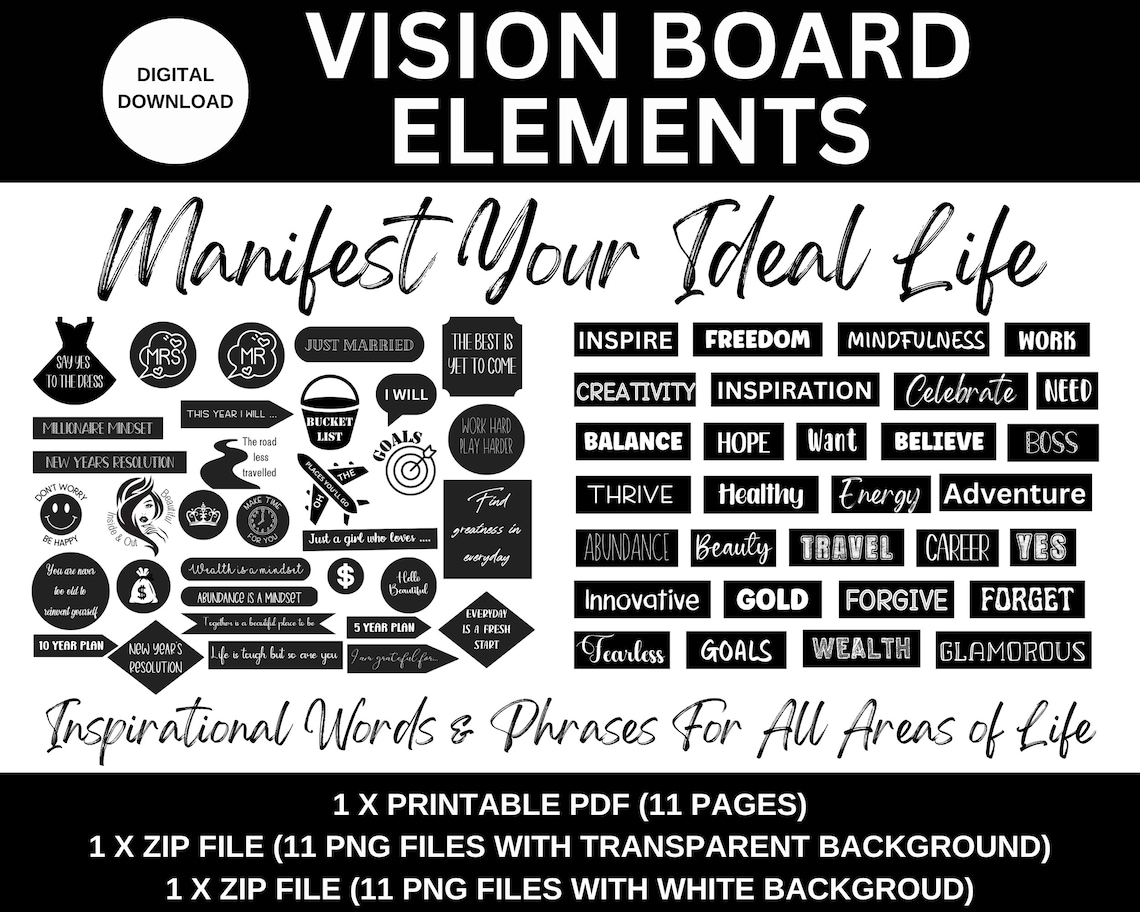 Vision Board Elements Vision Board Words Vision Boards Etsy Australia
