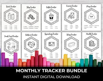 Monthly Tracker, Tracker Bundle, Journal Trackers, Pixel Tracker, Printable Journal Page, Tracker Journal, Habit Trackers, Planner templates