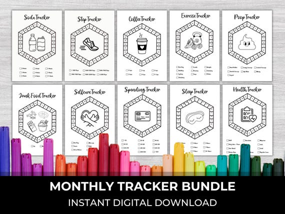 Monthly Tracker, Tracker Bundle, Journal Trackers, Pixel Tracker, Printable Journal Page, Tracker Journal, Habit Trackers, Planner templates