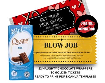 Valentines Coupons, Valentines Chocolate Wrapper, Printable Golden Ticket, Valentines Gift for Him Dirty, Naughty Valentines Gift, Printable