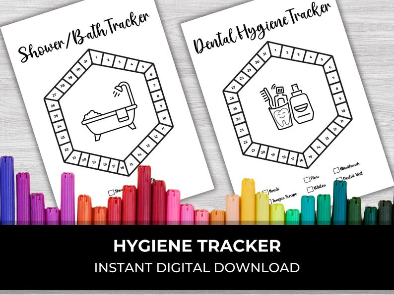 Shower Tracker, Bath Tracker, Teeth Brushing Tracker, Hygiene Tracker, Monthly Tracker, Pixel Tracker, Printable Journal Page, Habit Tracker image 3