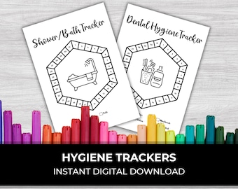 Shower Tracker, Bath Tracker, Teeth Brushing Tracker, Hygiene Tracker, Monthly Tracker, Pixel Tracker, Printable Journal Page, Habit Tracker