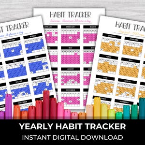 Habit Tracker Printable, Yearly Habit Tracker, Monthly Habit Tracker, Daily Habit Tracker, Journal Tracker Pages, Bullett Journal Pages